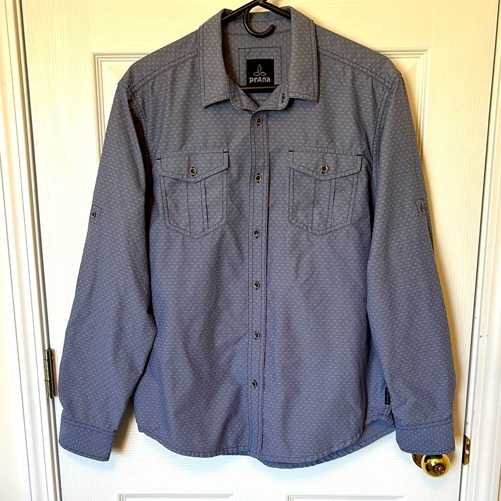 Prana Men's Blue Ascension Button Up Long Sleeve Shirt - Medium